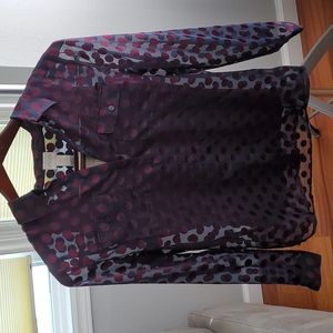 NWT Chico's Maroon Camisole Tank & Sheer Navy Polka-dot Button Down Blouse sz 0